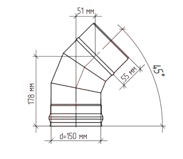 Отвод 45°/150мм 0,5